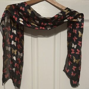 Echo Butterfly Print Scarf - Black, Red, Gold silk